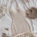 GORGLITTER Women's Vacation Outfit Crochet Halter Knit Bubble Mini Dress Sexy Beach Cruise Summer Miami Resort Outfits, Large