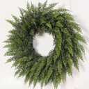 24" Real Touch Artificial Cedar Wreath - Faux Christmas Wreaths for Front Door,Faux Pine Green Wreath for Home, Holiday, Fireplace, Mantle,Wall, Windows, Xmas, Outdoor Decoration