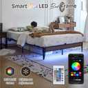Queen Metal Platform Bed Frame with LED Light Strip & Charging Station, 12.6 Heavy Duty Steel Slat Support, Noise-Free, Anti-Slip Mattress Stopper, No Box Spring Needed, Easy Assembly, Black