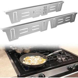 Stove Gap Covers Stainless Steel, Stove Gap Filler Between Stove and Counter, Stove Gap Guards and Range Trim Kit, Easy Retractable Length 13.8" to 27.6", Width 1", Heat-Resistant Stove Guard (2 Pack)