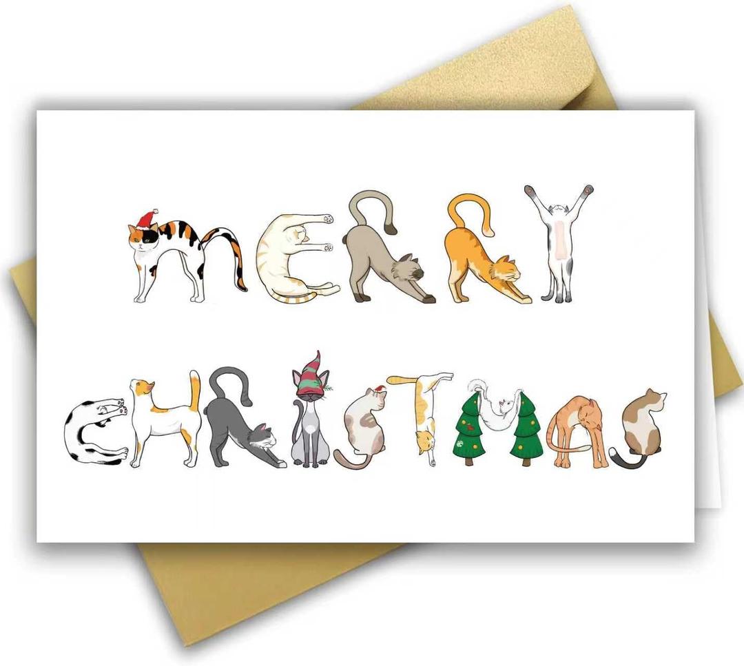 2 x Merry Christmas Card from Cat, Funny Christmas Card&Gift for Cat Dad Mom Parent, Unique Xmas Gift for Cats Lover and Cats Owner (#3)