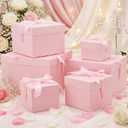 Cholemy 6 Pcs Nesting Gift Boxes with Lid Square Nesting Gift Boxes for Presents Packaging with Ribbon Easter Anniversaries Bridal Shower Birthday Wedding Party Favor(Pink)