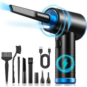 Cordless Compressed Air Duster - Rechargeable 7500mAh 91000RPM Compressed Air Blower with Led Light for Keyboard, PC, and Car Cleaning - Powerful Eco-Friendly Replacement for Canned Air Duster