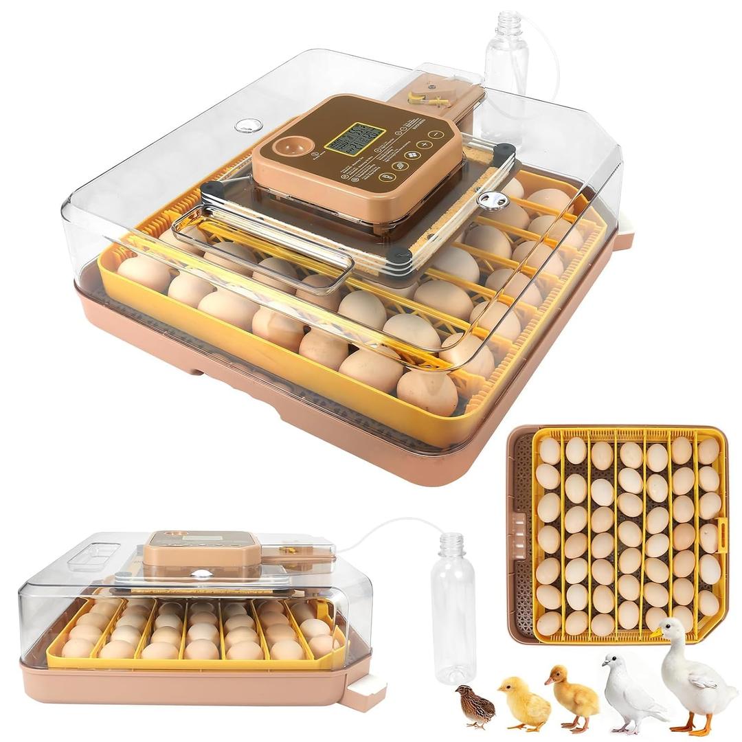 48 Egg Incubator for Hatching, Smart Auto Turner with Temp & Humidity Control, Egg Candler, External Water Refill, 360° View for Chicken, Duck, Goose, Quail & Pigeon, Farm & Home Use(48 Egg-Brown)