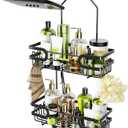 HapiRm Bathroom Hanging Shower Caddy - Rustproof & Waterproof Shower Shelf with 12 Hooks and 2 Soap Holders, No Drilling Bathroom Organizers and Storage - Black
