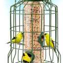 Squirrel Proof Bird Feeders for Outdoors Hanging (Metal Green) Bird Feeder with 4 Ports, Chew-Proof & Weather Resistant, Backyard Gift (10.25 x 6.25 x 6.25 inches)