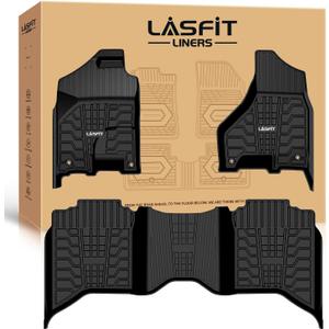 LASFIT Floor Mats 2013-2018 for Dodge Ram 1500/2500/3500 Crew Cab, 2019-2024 for Dodge Ram 1500 Classic Crew Cab 4 Full Size Doors All Weather TPE Custom Fit Car Mats Floor Liners 1st & 2nd Row, Black