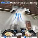 Under Cabinet Range Hood 24 Inch, 400 CFM Stainless Steel Convertible Vent Hood with 2 Speed Exhaust Fan and Rocker Switch Control, Ducted/Ductless Kitchen Hood with Multiple Venting Options