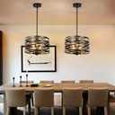 Sigaitwei 3-Light Dining Room Chandelier12.6" Rustic Black Drum ChandeliersWood Grain and Vintage Light Fixture for Kitchen Entryway Living Room