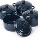Ceramic Casserole Dish With Lid,Ceramic Mini Cocotte Set,Soup Bowls With Handles And Lids,Mini Dutch Oven Pot With Lid, Oven Safe,Set Of 4 Dutch Oven For Bread Baking