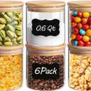 20oz 6PCS Round Airtight Glass Food Storage Jars, Clear Glass Food Container with Bamboo Lid, Stackable Spice Jar, Small Kitchen Storage for Sugar, Tea, Coffee bean, Pasta, Oat, Spice