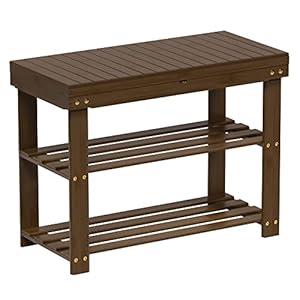Zhuoyue Bamboo Shoe Rack Bench with Storage Shelf for Entryway Small Space Organizer Indoor Outdoor Use Walnut Brown