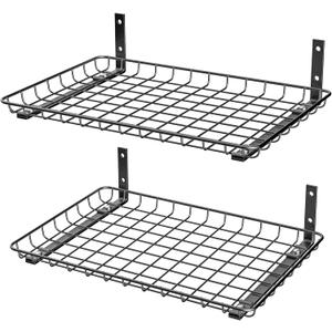 EVERHANGER Garage Wall Shelves 12x18 Inch, Wall Mounted Storage Shelf, Metal Shelf Rack, Heavy-Duty Shelf Organizer 2 Pack, Black
