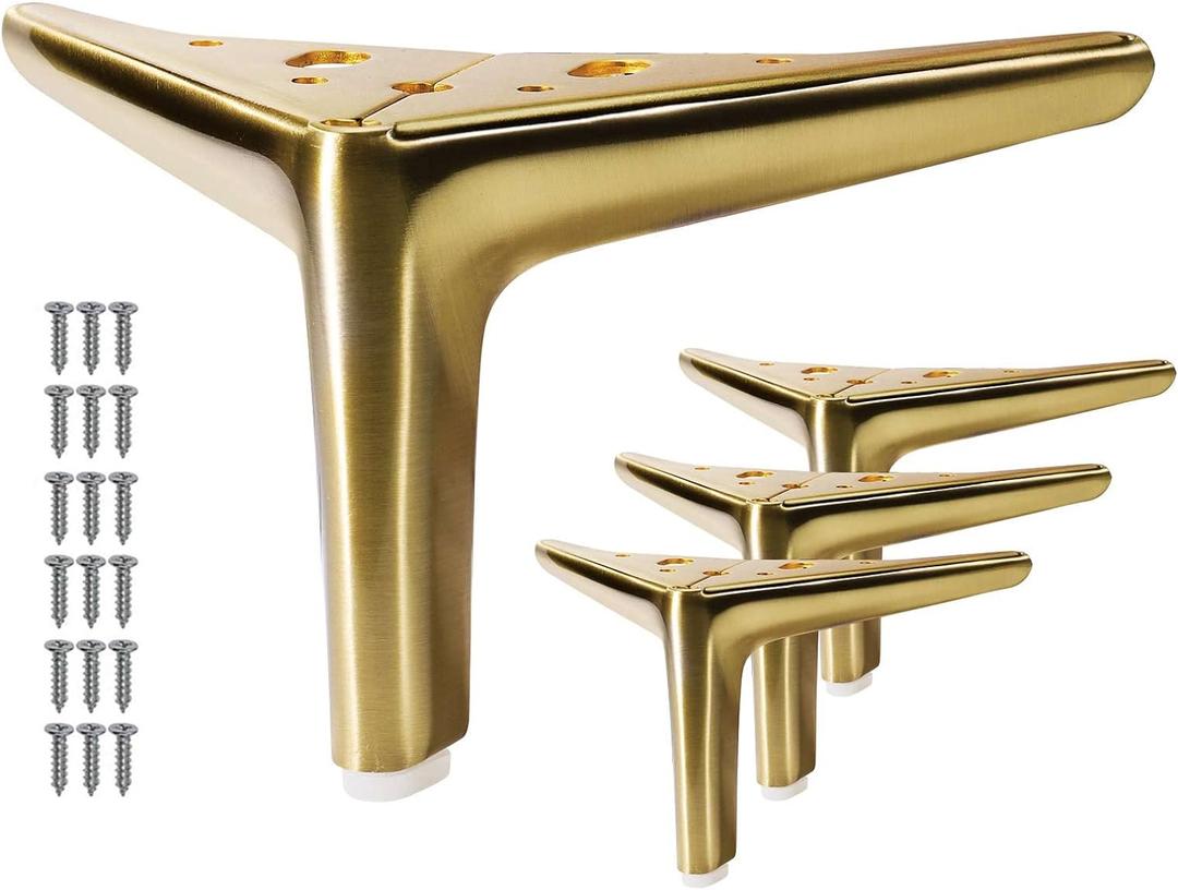 5-inch Brushed Gold Furniture Legs, Legs for Furniture Set of 4 Modern Furniture Feet Metal Table Legs for Cabinet Sofa Couch Chair Bed Dresser Wardrobe Risers DIY Replacement