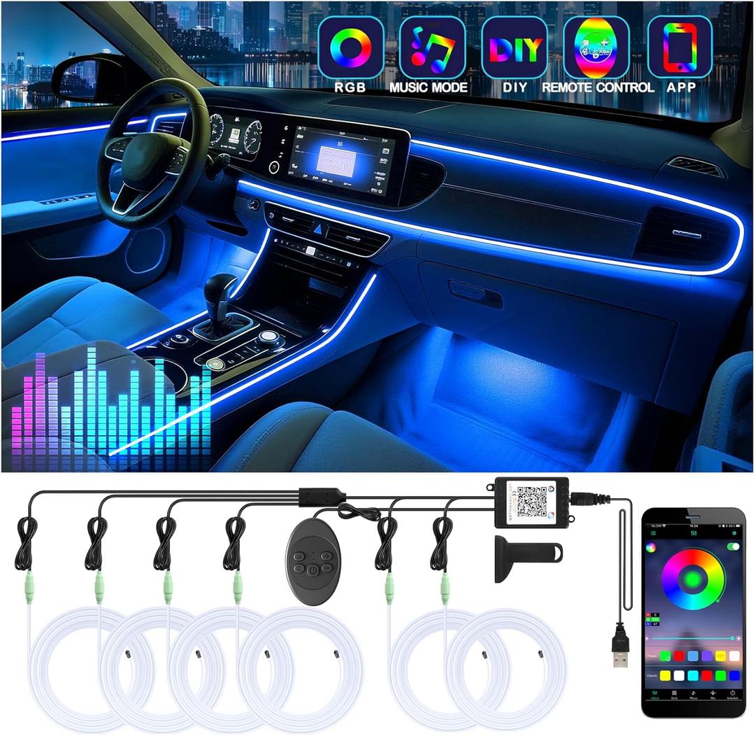 6 in 1 Car Led Strip Lights with App Control, RGB Colors Interior Car Lights, Ambient Led Lighting Kit, 4 Light Flashing Modes, USB Neon Accessories for Doors, Center Console