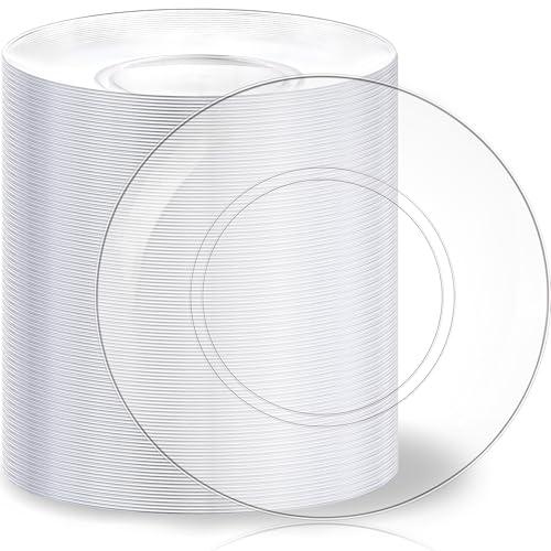 Hioasis 100pcs Clear Plastic Plates for Party - 7.5" Dinner Plates Disposable, Heavy -duty, Classy and Elegant for Wedding
