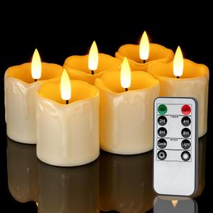 Homemory 2" x 2" Timer Remote Control Flickering Flameless Votive Candles, Realistic Battery Operated, 6 Pack 3D Wick Electric Fake for Christmas, Wedding, Home Decorations (Ivory Base (With Remote))