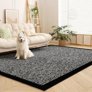 Machine Washable Area Rugs 6x9, Vintage Rugs for Living Room Floor Non Silp Rug Black Carpet for Dinning Room Bedroom Rug Under Bed Home Office | Black White