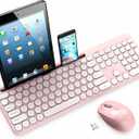 LeadsaiL Pink Wireless Keyboard and Mouse Combo, Full-Sized Ergonomic Computer Keyboard with Phone Tablet Holder, 2.4GHz Silent Cordless Keyboard Mouse Set for Windows Laptop, PC, Desktop