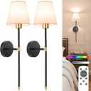 NIORSUN Battery Operated Wall Sconce Set of 2, Gold-Black Rechargeable Wall Lights with 5200mAh Dimmable Bulbs and Remote, 9 Colors Wireless Wall Lamps for Bedroom Living Room Hallway Decor
