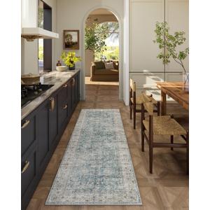 Washable Kitchen Rug Runners for Hallways: 2'x6' Bedroom Rug with Non Slip Backing Low-Pile Soft Indoor Floor Carpet Runner for Indoor Entryway Hallways Kitchen Laundry Room Farmhouse (Light Blue)