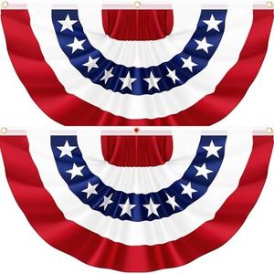 2Pack 3x6 FT American Pleated Fan Flag, USA Patriotic Half Fan Bunting Flag, 4th of July Flags Decorations for Outside, Red White and Blue Patriotic Decorations Outdoor