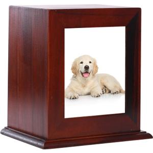 BRKURLEG Dog Urns for Ashes, Wood Pet Urn with Photo Frame, Pets Ashes Box Cremation for Cat Dog, Memorial Box for Dogs, Animal Wood Urn, Suitable for Most Pets (Brown)