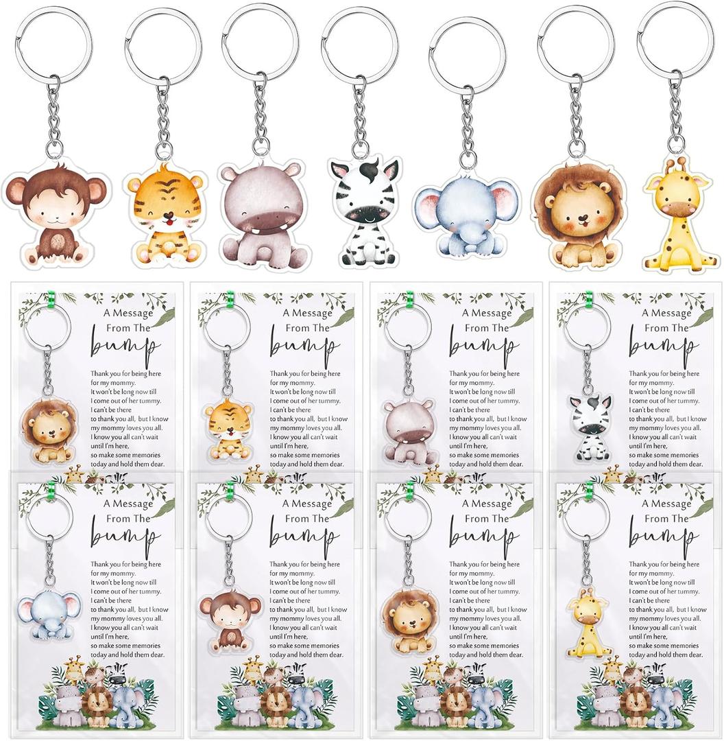 Landical 25 Sets Safari Baby Shower Party Gifts for Guest 25 Acrylic Keychains 25 Thank You Cards for Baby Shower Gender Reveal Party (Colorful)