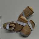 QUMY 4PCS Dog Shoes for Small Dogs, Hot Pavement Summer Puppy Dog Boots & Paw Protectors with Soft Anti-Slip Rubber Sole, Mesh Breathable Dog Booties for Hardfloors, Walking Running Khaki Size 5