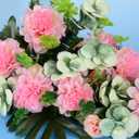 Artificial Cemetery Flowers, Artificial Bulbous Chrysanthemum Flowers Bouquet with Vase for Cemetery Grave Decoration, Set of 2 (Pink)