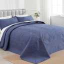 ENJOHOS Oversized King Bedspreads 128x120, California King Quilt Sets, Extra Wide Large King Size Quilts for Bed, Lightweight Reversible Microfiber 3Pieces Cal King Navy Blue Quilt, Damask Pattern Navy Blue, Oversized King - 128x120