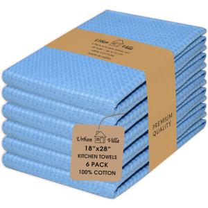 Urban Villa Kitchen Towels Waffle Dish Towels for Kitchen Sky Blue Color Set of 6 Over Sized 18x28 Inches Kitchen Towels Highly Absorbent 100% Cotton Kitchen Hand Tea Towels Dish Cloths