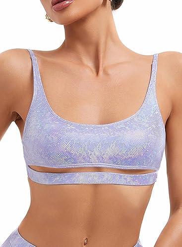 Sparkly Rave Top for Women - Festival Glitter Crop Tank Tops Sexy Underboob Bra EDM Concert Holographic Outfits (Purple, Medium)