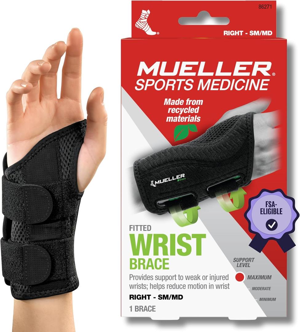 MUELLER Sports Medicine Green Fitted Wrist Brace for Men and Women, Support and Compression for Carpal Tunnel Syndrome, Tendinitis, and Arthritis (Small/Medium (Pack of 1))