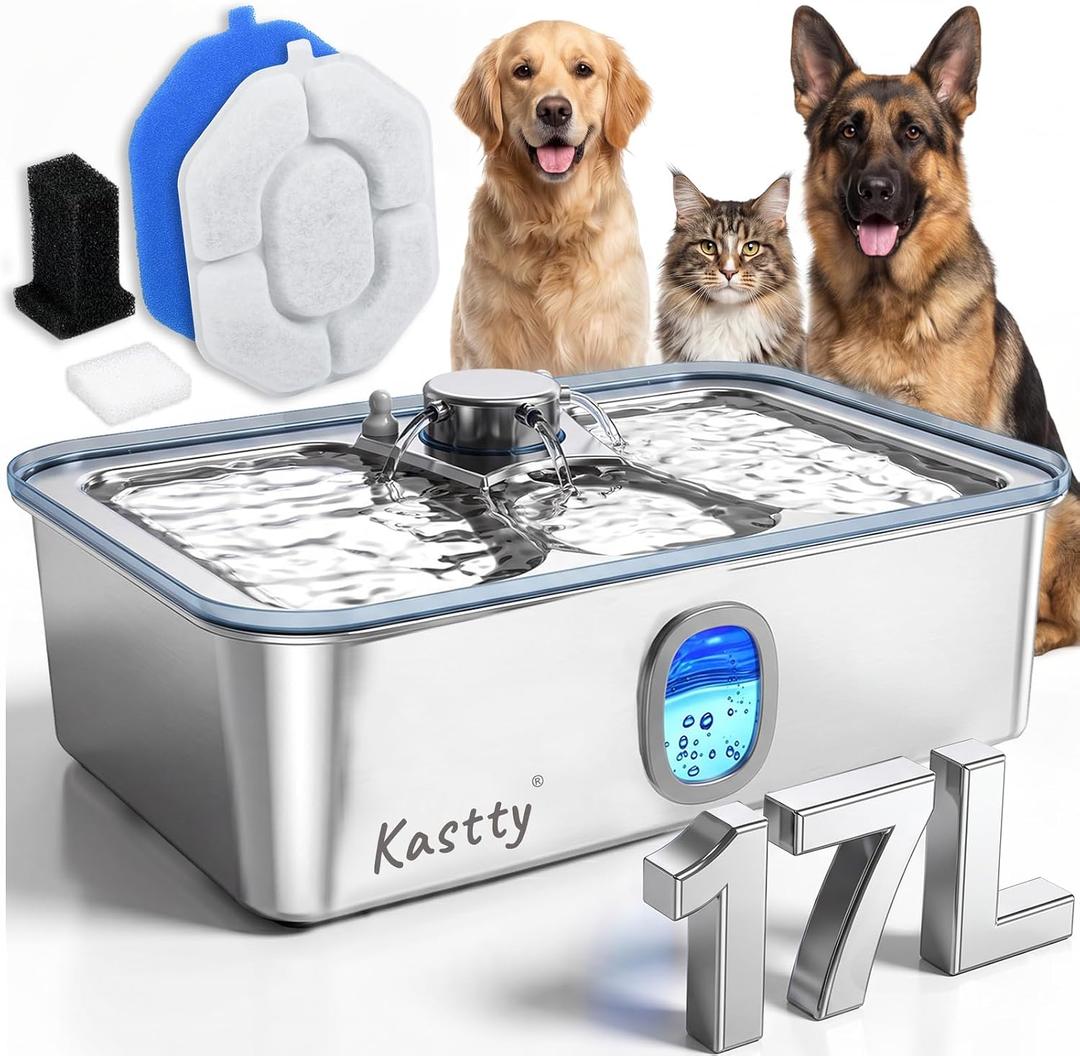 Kastty 17L/4.5Gal Large Dog Water Fountain Stainless Steel for Multi-Pet