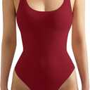SUUKSESS Women Sexy Scoop Neck Thong Bodysuit Backless Cami Bodysuit Top (Red, M)