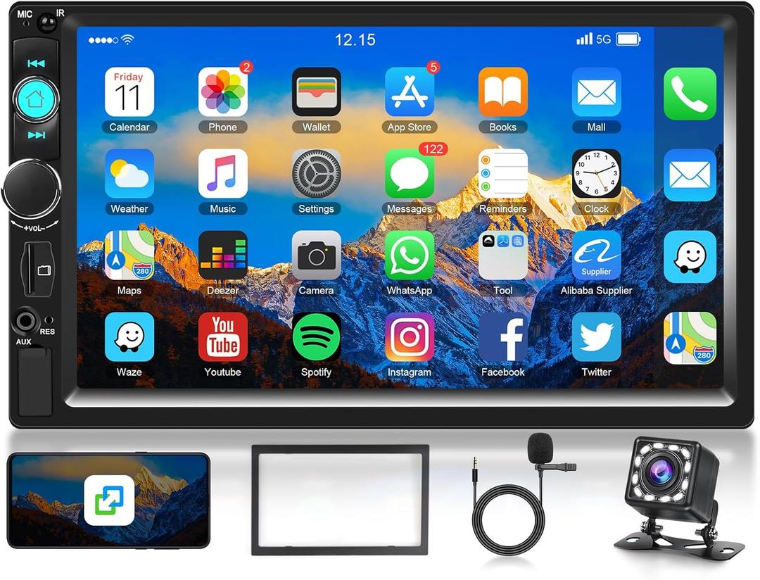 Double Din Car Stereo Bluetooth Touch Screen 7 inch Car Radio Double Din Supports Mirror Link/FM Radio/EQ USB/TF/AUX SWC, Driauto Car Audio Receiver MP5 Multimedia Player with Reverse Camera +Mic