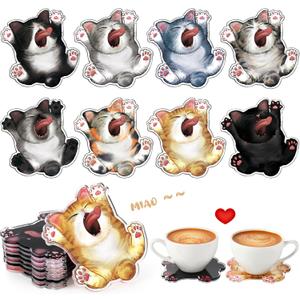 Baderke 8 Pack Funny Cat Coaster Acrylic Decorative Drink Coasters Gift for Cat Lovers Women Mom Desk Tabletop Protection Car Front Mirror Ornament Kitten Them Birthday Christmas Housewarming