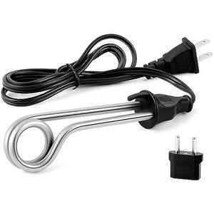 Huquary 1 Piece Portable Immersion Water Heater 300W 120/240V Electric Camping Accessories Dual Voltage Immersion Heater Travel Boiler Water Heating Rod with Travel Adapter for Coffee (Black)