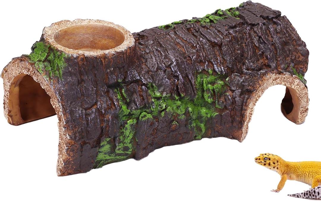 AIICIOO Reptile Gecko Hide Cave Natural Looking Basking Platform Terrarium Decor Resin Hollow Hide Cave for Lizard Leopard Gecko Bearded Dragon Tank Accessories Large