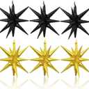 6PCS Black Gold Star Balloons, 22Inch Large Star Balloon Foil Balloons Spike Cone Balloon for Graduation Retirement Birthday New Year Party Decoration