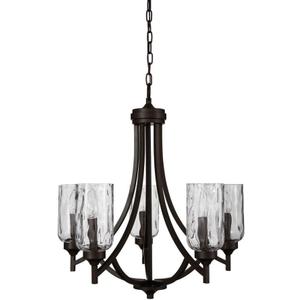 allen + roth Latchbury 23.73-in 5-Light Aged Bronze Craftsman Textured Glass Shaded Chandelier