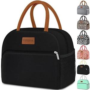 Coobiiya Lunch Box Lunch Bag for Women Men,Reusable Cute Lunch Pail Bag,Leakproof,Insulated LunchBox Tote Compact 10L, Cooler Lunch Container for Work Travel Office (Black)