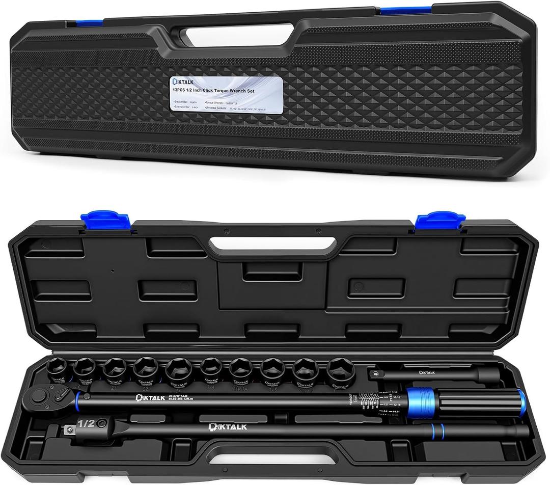 13-Piece 1/2 Drive Torque Wrench & Socket Set, 30-270 FT-LB (40-366 Nm), with Breaker Bar & Extensions, Complete Kit for Tire Repair, Car & Truck Maintenance - Gift for Dad, Husband