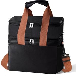 Lunch Bag Upgraded Insulated Lunch Box for Men and Women - 15-20L Expandable Double Deck, Leakproof Soft Cooler Bag with Side Tissue Pocket - Large Adult Lunch Tote for Work, Picnic, Beach (Black)