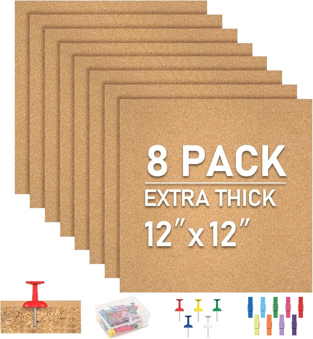 Cork Board Tiles - 8 Packs Adhesive Corkboards for Wall,Small Cork Board Decorations, CorkBoard Squares, Cork Sheet Decorative CorkBoard for Office, School & Home Cork Board Tiles - 8 Packs Adhesive Corkboards for Wall,Small Cork Board Decorations, CorkBoard Squares, Cork Sheet Decorative CorkBoard for Office, School & Home