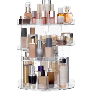 HBlife 360 Rotating Makeup Organizer Plus Size Adjustable Carousel Large Capacity Revolving Perfume Organizer Skincare Organizers Cosmetic Storage Spinning Holder for Vanity, Clear