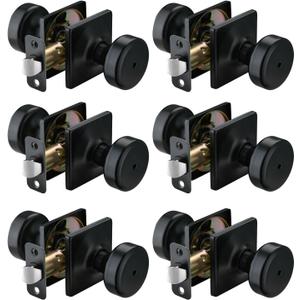 6 Pack Black Door Knobs with Square Rosette,Pismo Door Knob with Lock,Privacy Door Handles Interior for Bath & Bed