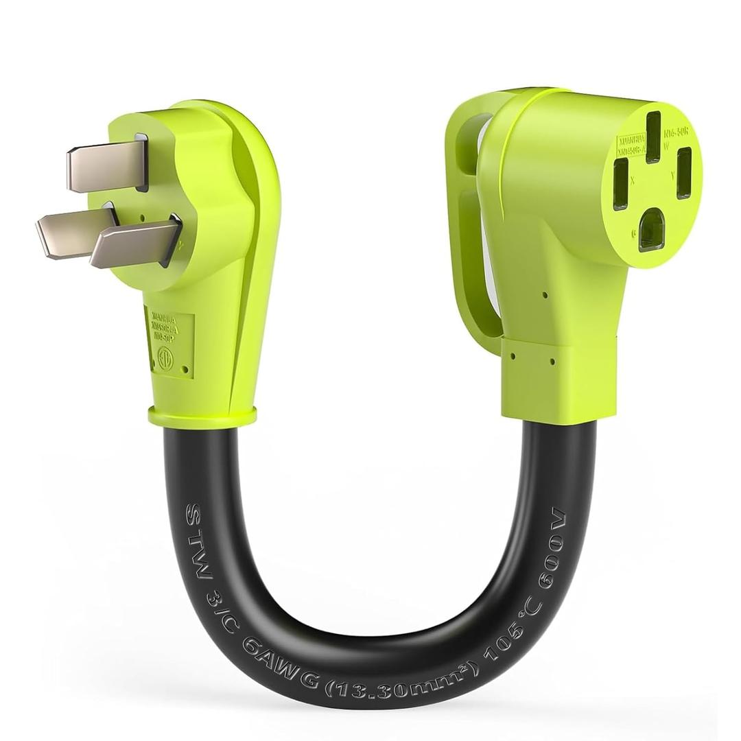 FGIEU 6AWG 50A 1.6FT EV Charger Plug Adapter for Tesla, NEMA 10-50P to 14-50R 4 Prong to 3 Prong STW 3/C Heavy-Duty Cable with Grip Handle | 125/250V - EV Only