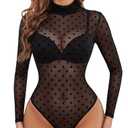 Avidlove One Piece Bodysuit for Women See Through Lingerie Turtleneck Leotard Top Slim, Size XL
